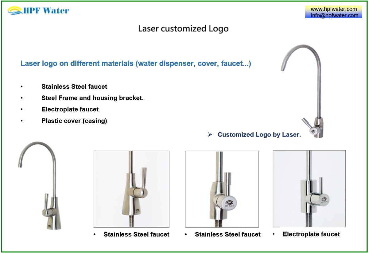 Laser Customized Logo on faucet, appliance cover, water dispenser casing, frame, housing brackets, UV Lamp Housing, Wrench